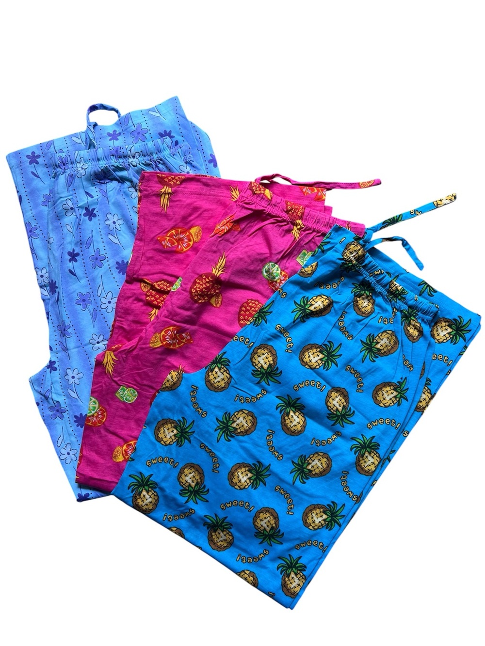NEW Lot of 3 Roundy Bay Pajama Pants Women’s Sz L Fruits Floral Cotton Blend PJ